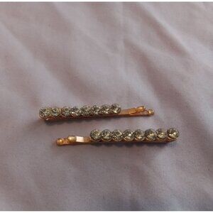 Elegant Crystal Hair Clips Set Of 2 Gold Bobby Pins With Clear Rhinestones
